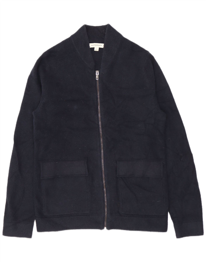 MARKS & SPENCER Ανδρικό πουλόβερ ζακέτα αυτόγραφο Μικρό Navy Blue Polyamide