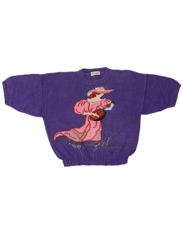 Vintage γυναικείο πουλόβερ Crop Crew Neck Jumper UK 12 Medium Purple Retro