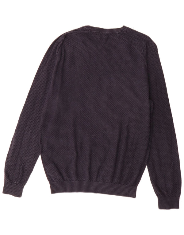 Ανδρικό πουλόβερ Massimo Dutti Boat Neck Jumper Large Navy Blue από βαμβάκι