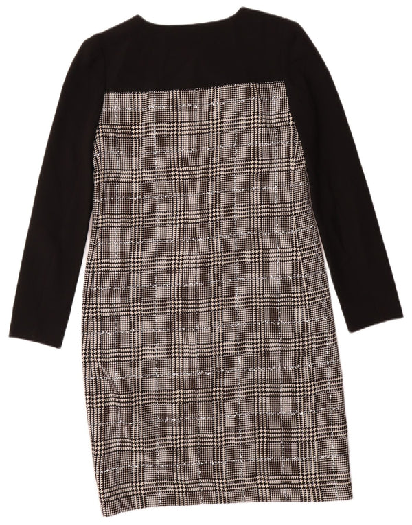 Γυναικείο μακρυμάνικο φόρεμα JAEGER UK 8 Small Black Houndstooth Wool
