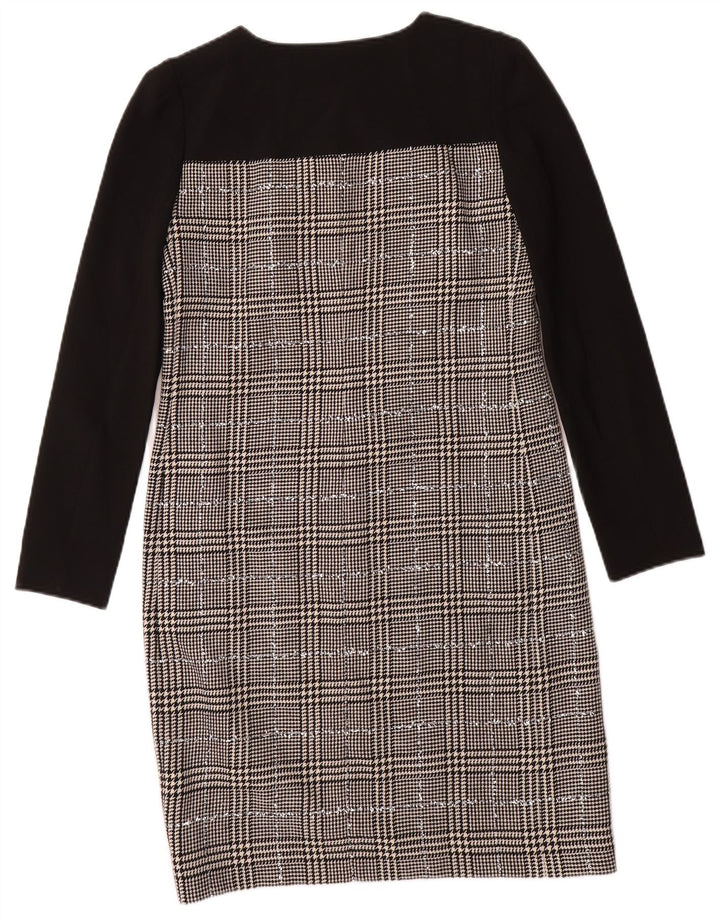 Γυναικείο μακρυμάνικο φόρεμα JAEGER UK 8 Small Black Houndstooth Wool