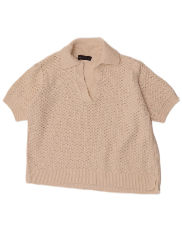 Marks & Spencer Γυναικείο πουλόβερ Crop Polo Neck Jumper UK 14 Medium Off White