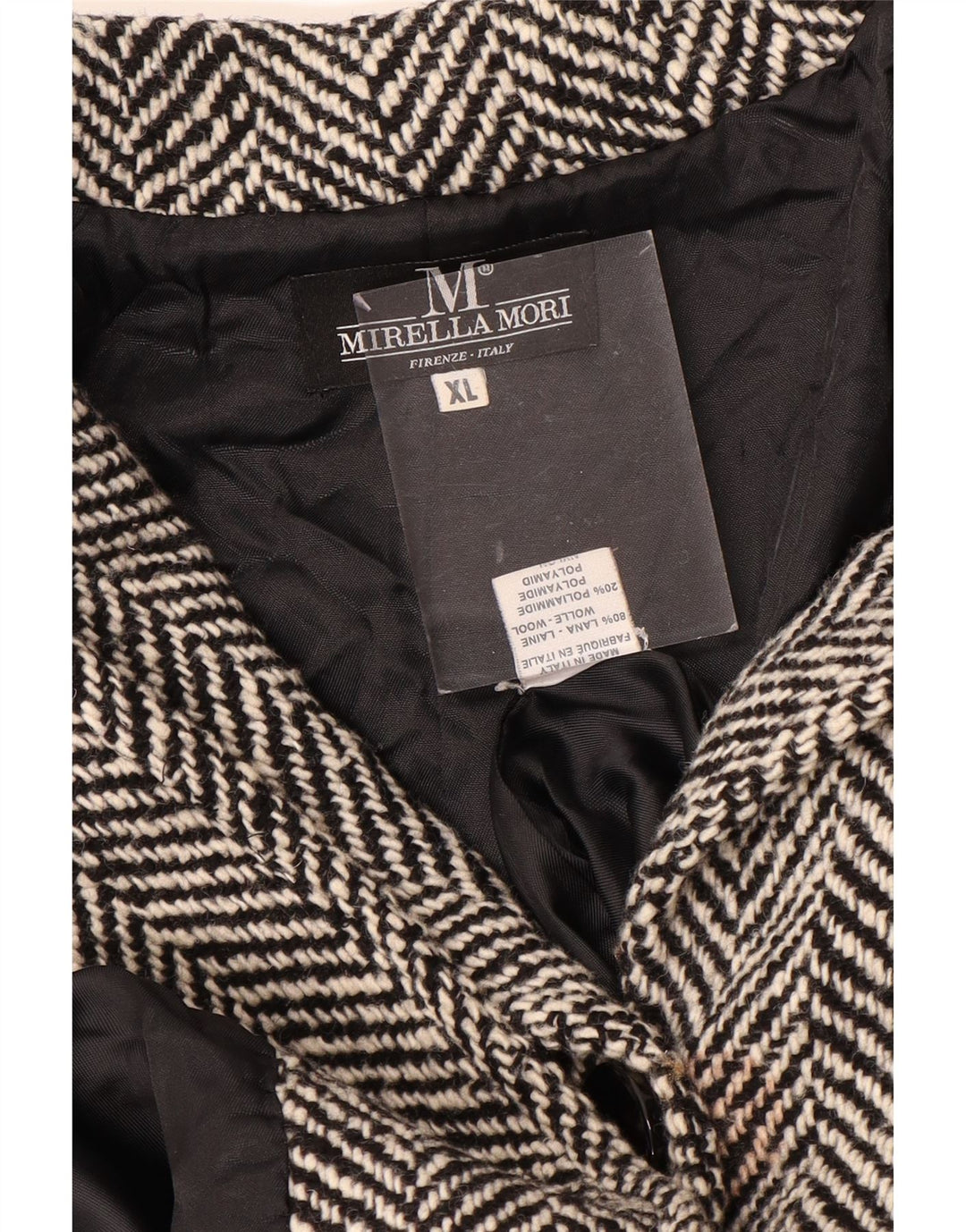 MIRELLA MORI Γυναικείο υπερμεγέθη πανωφόρι UK 18 XL Μαύρο μαλλί ψαροκόκαλο