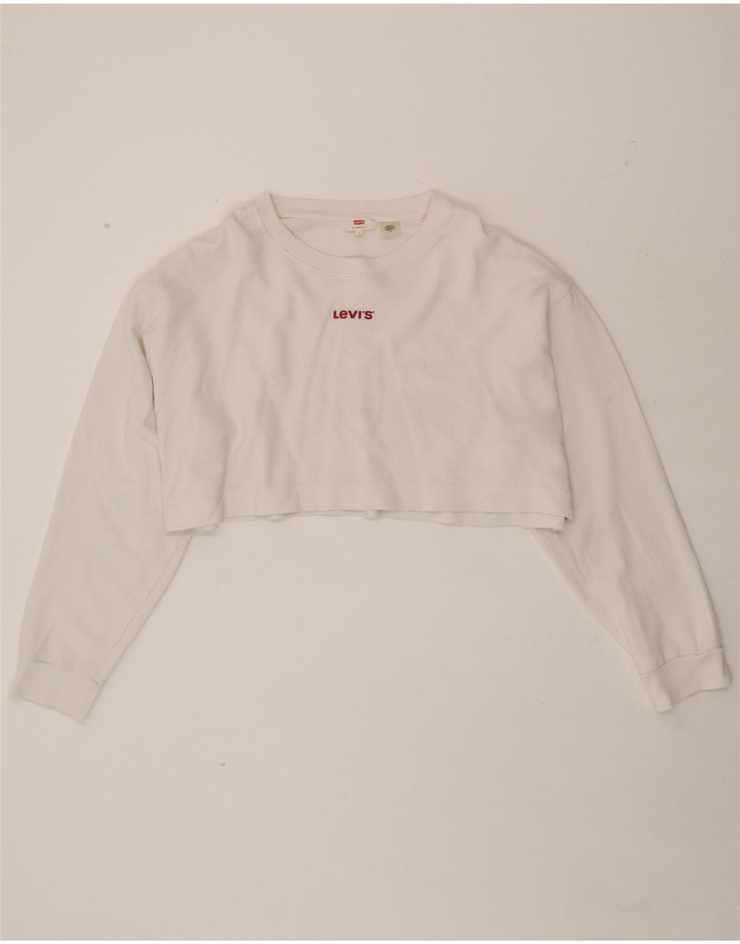 LEVI'S Womens Oversized Crop Sweatshirt Jumper UK 16 Large White Cotton Vintage Levi's and Second-Hand Levi's from Messina Hembry 