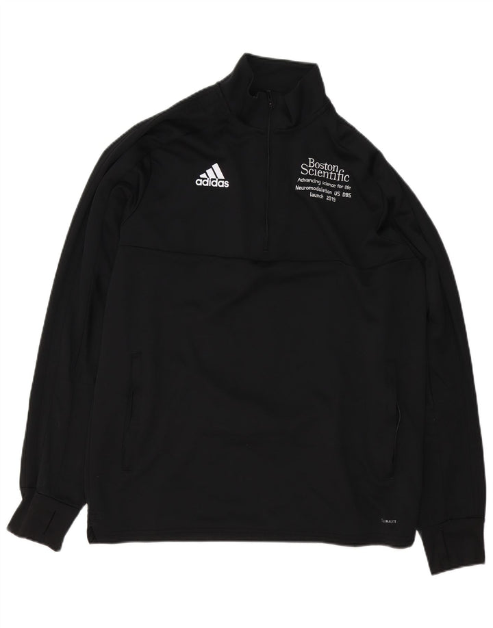 Ανδρικό Φούτερ Adidas Climalite με φερμουάρ με λαιμόκοψη μεγάλο μαύρο