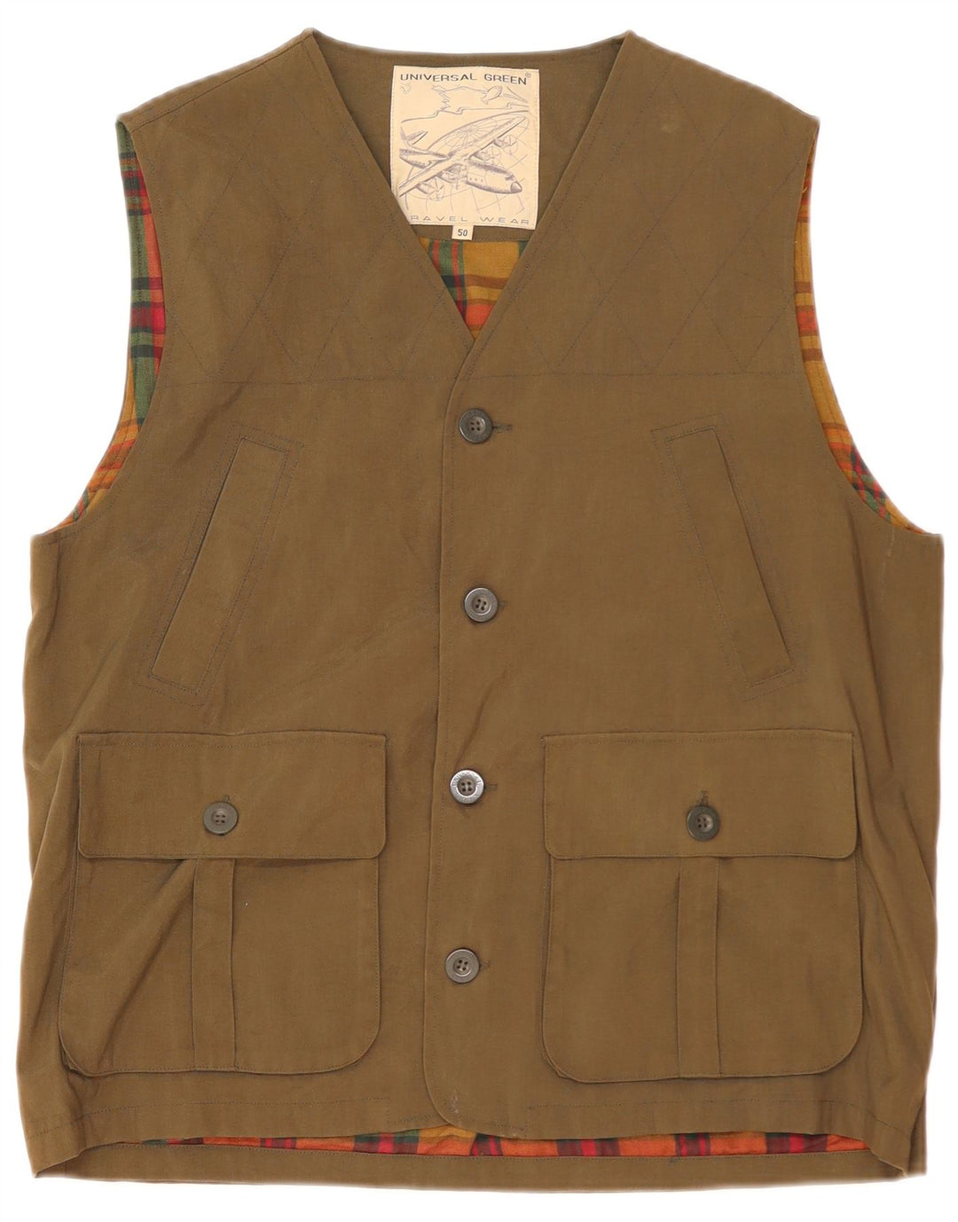 Vintage Mens Utility Gilet IT 50 Large Khaki Polyamide