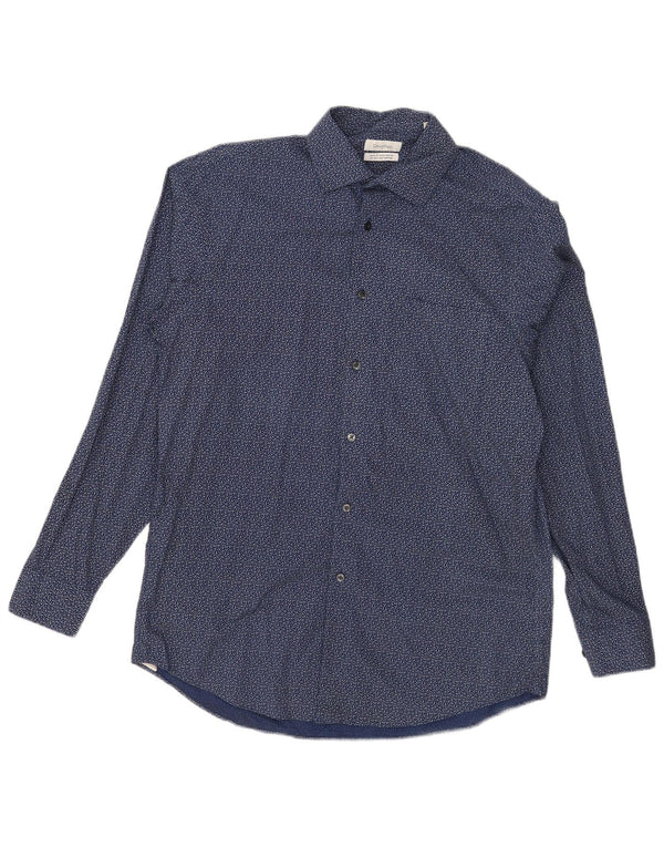 Calvin Klein Mens Regular Fit Shirt Size 15 1/2 Medium Navy Blue Spotted