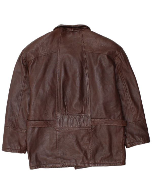 Vintage Mens Belted Leather Jacket EU 50 Large Brown Leather