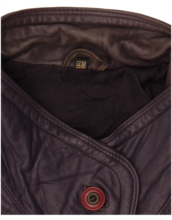 VINTAGE Γυναικείο Δερμάτινο Παλτό EU 48 2XL Μωβ Δέρμα