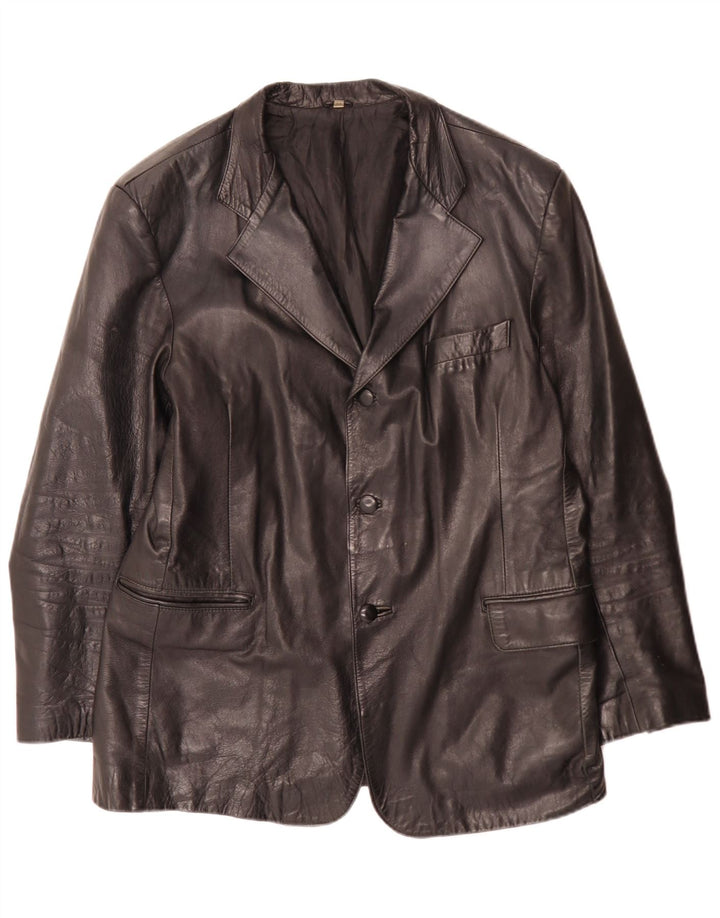 Vintage Ανδρικό Δερμάτινο Μπουφάν με 3 Κουμπιά IT 54 XL Μαύρο