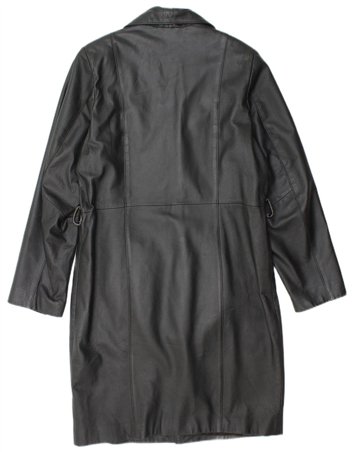 VINTAGE Γυναικείο Δερμάτινο Παλτό UK 14 Medium Black Leather