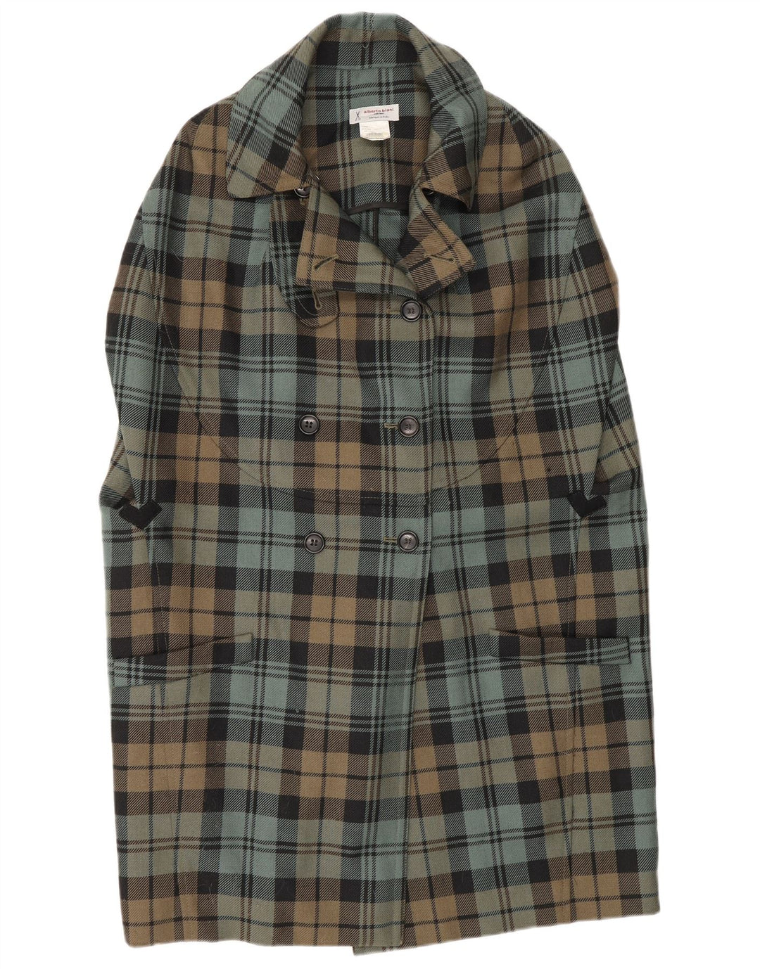 Alberto Biani Womens Double Breasted Coat IT 42 Medium Green Plaid