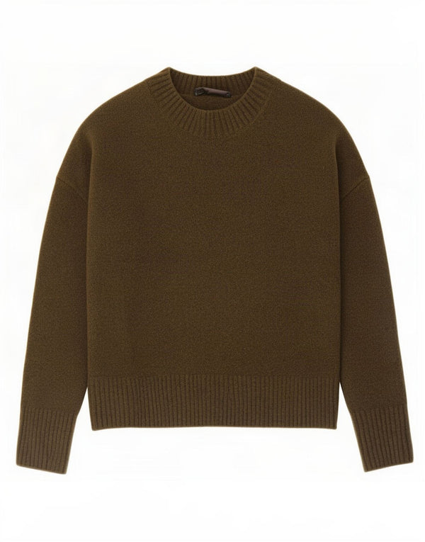 Zara Γυναικείο πουλόβερ με λαιμό σκακιέρα UK 10 Small Khaki Acrylic