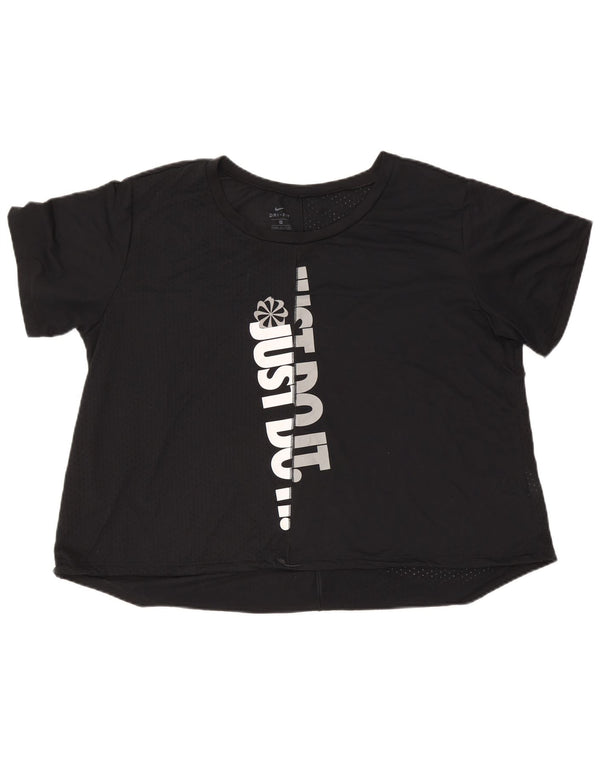 Γυναικείο μπλουζάκι Nike Dri Fit μεγάλου μεγέθους γραφικό κορυφαίο UK 20 2XL μαύρο πολυεστέρα