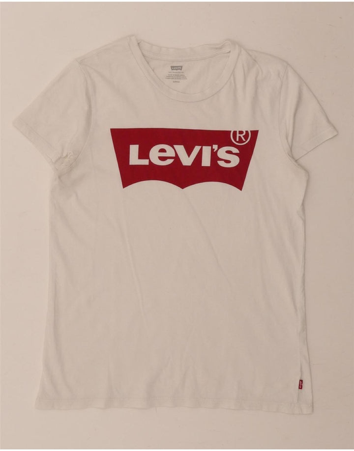 LEVI'S Womens Graphic T-Shirt Top UK 10 Small White Vintage Levi's and Second-Hand Levi's from Messina Hembry 