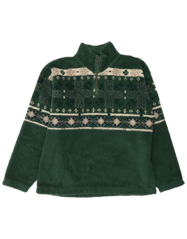 Vintage ανδρικό φερμουάρ Fleece Jumper Large Green Fair Isle