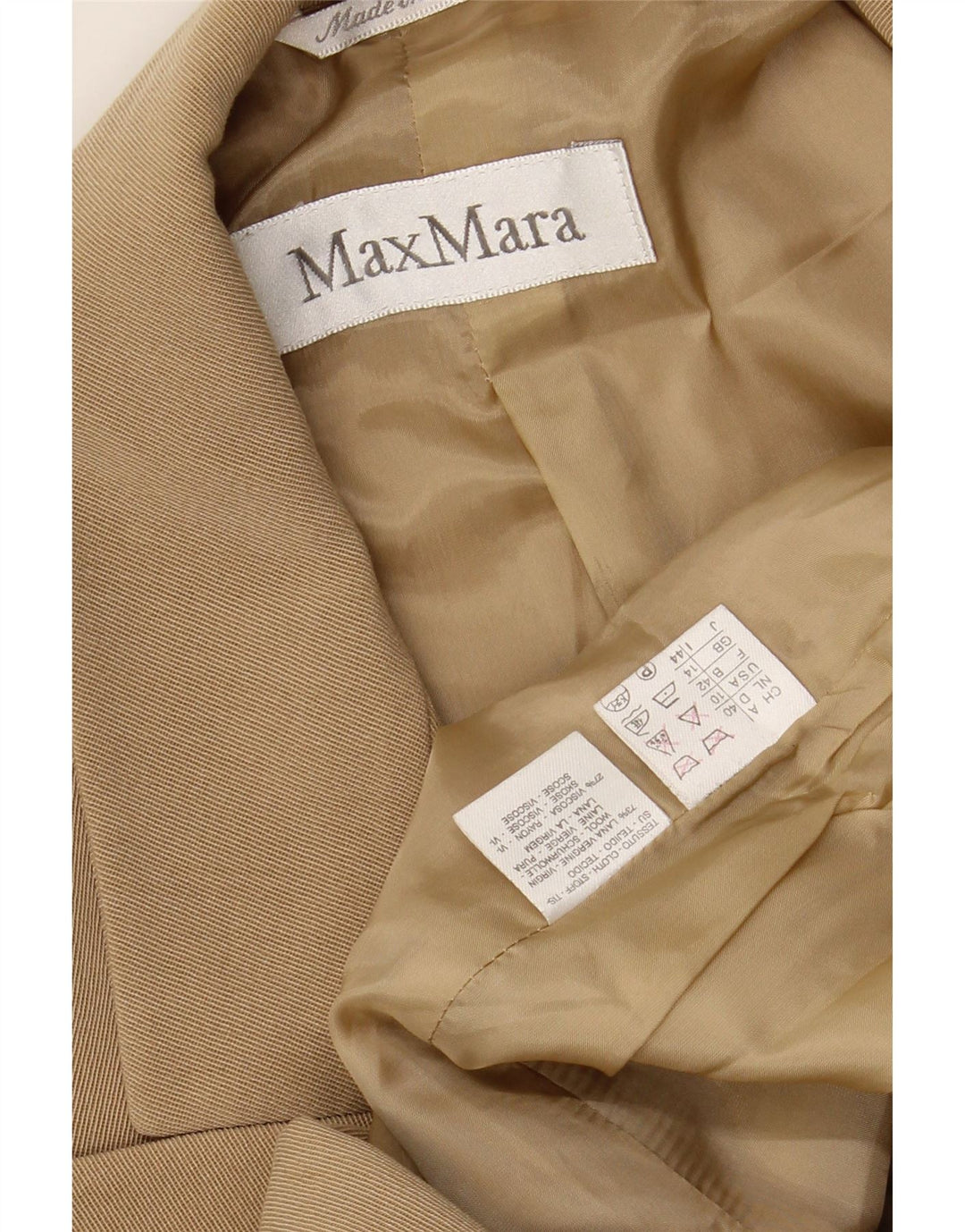 MAX MARA Γυναικείο σακάκι με διπλό στήθος UK 14 Large Beige Wool