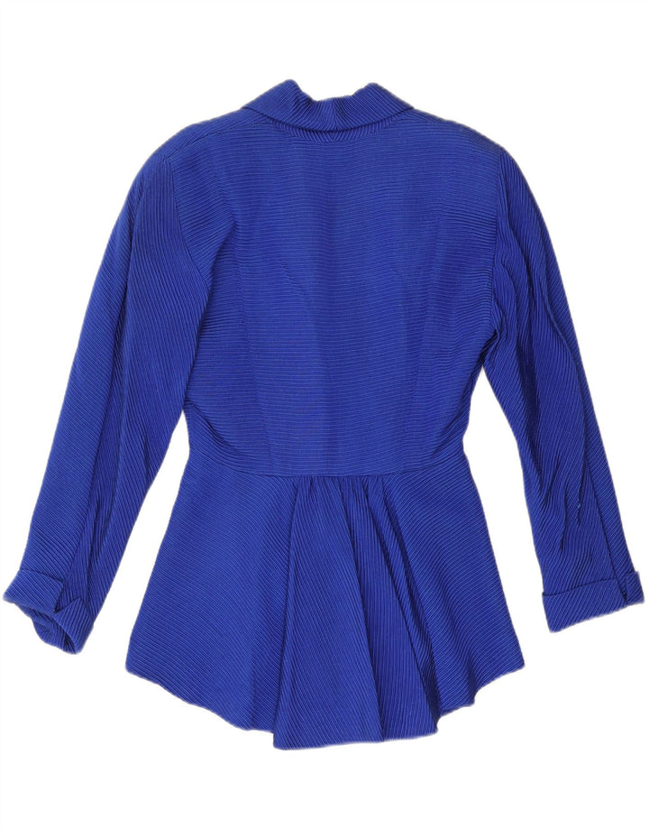 VINTAGE Γυναικείο σακάκι μπλέιζερ UK 12 Βαμβακερό μεσαίο μπλε ρίγες