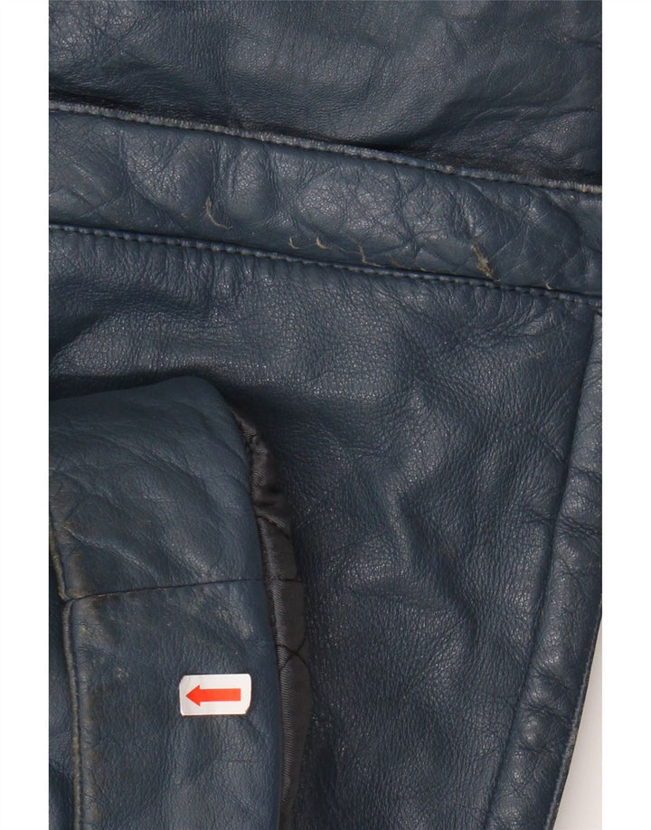 VINTAGE Γυναικείο Δερμάτινο Μπουφάν IT 44 Δερμάτινο Μεσαίο Μπλε