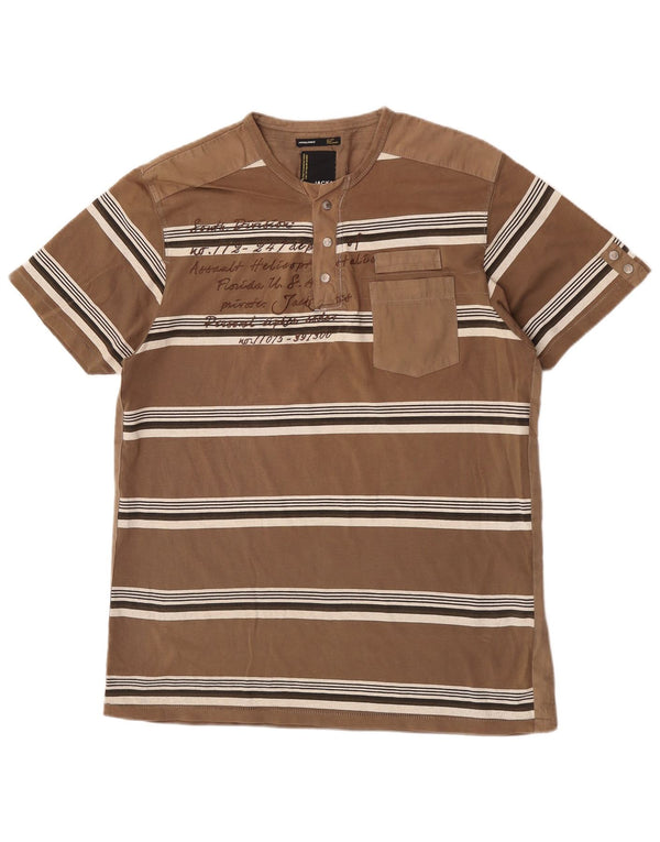 Jack & Jones Ανδρικό γραφικό T-Shirt Top XL καφέ ριγέ βαμβακερό