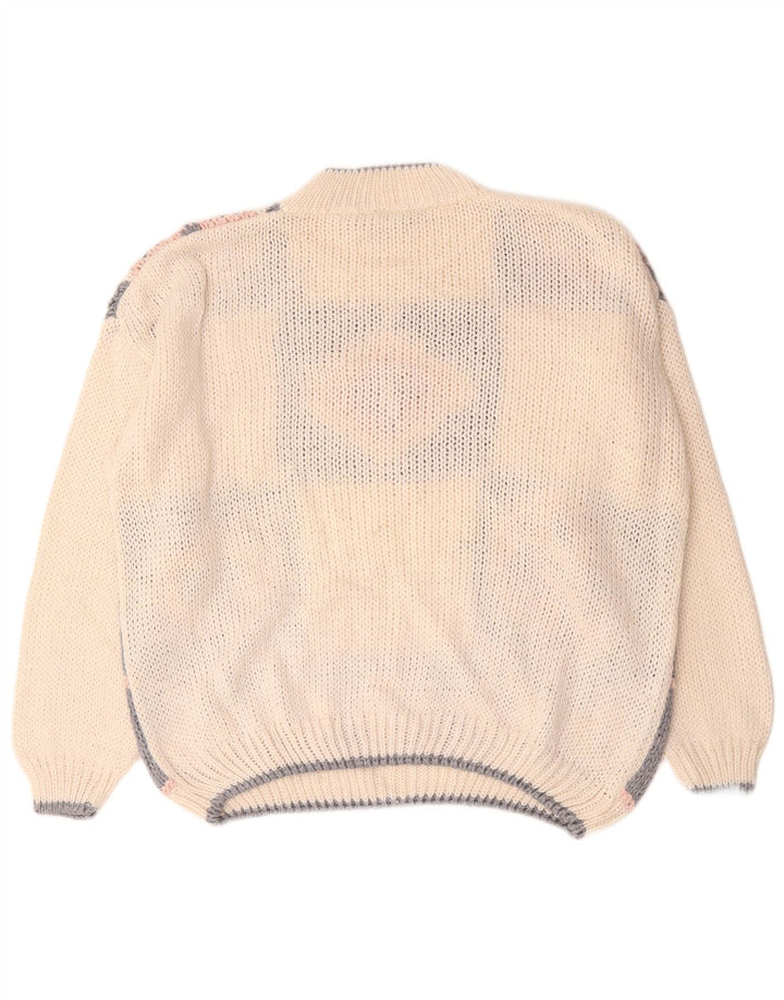 Vintage γυναικείο πουλόβερ με λαιμό χελώνα UK 22/24 3XL Off White Patchwork