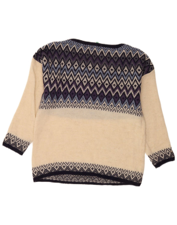 Γυναικείο πουλόβερ Benetton Boat Neck Jumper UK 14 Large Off White Fair Isle
