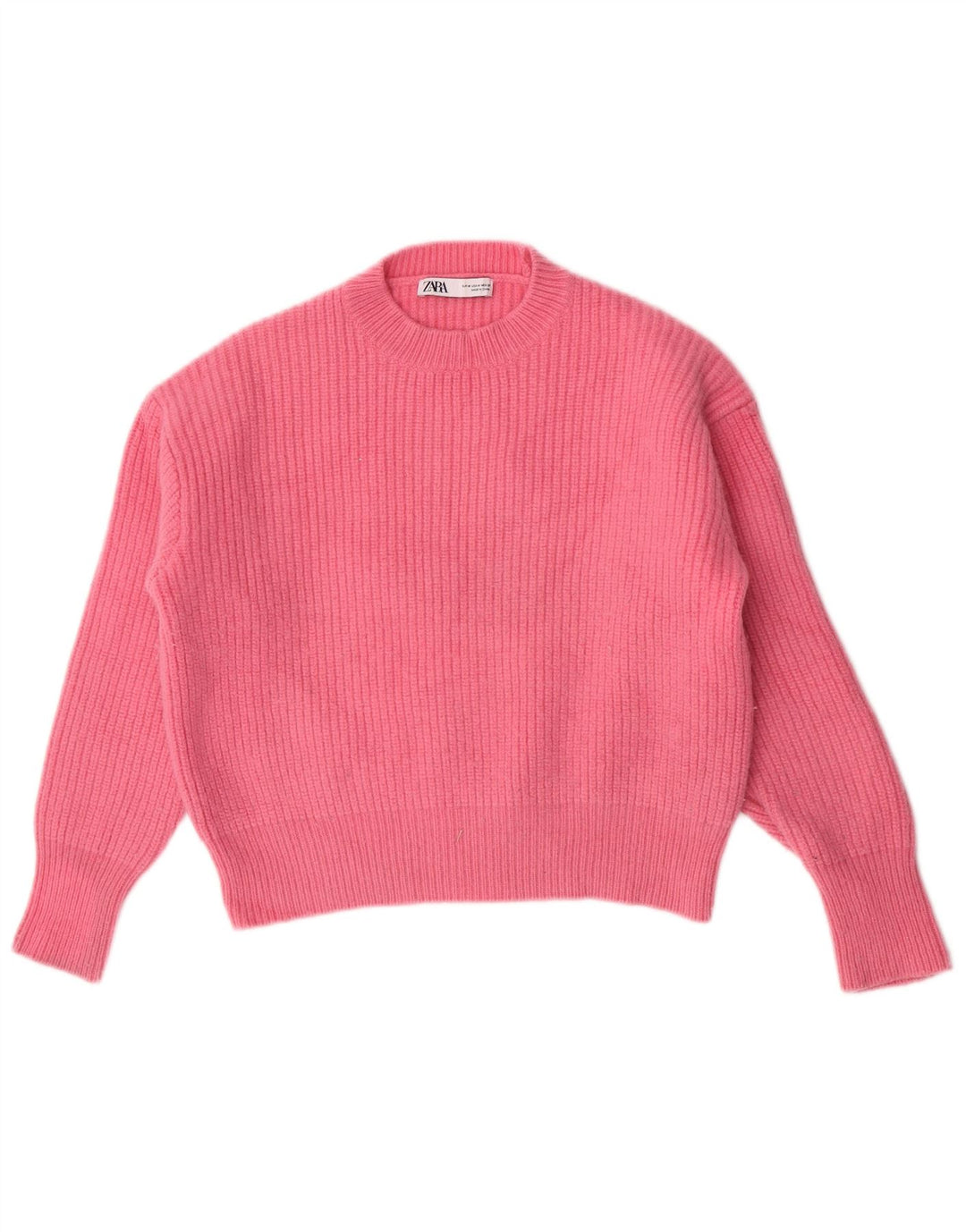 Zara Γυναικείο πουλόβερ με λαιμόκοψη Crop Crop UK 14 Medium Pink Wool