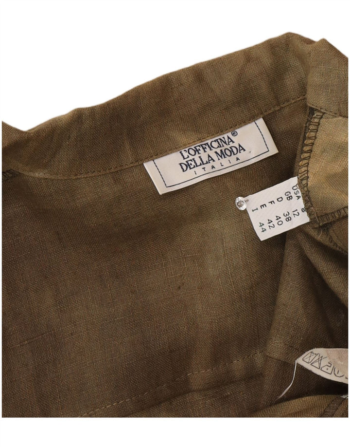 Vintage γυναικείο κοντομάνικο πουκάμισο μπλούζα UK 12 Medium Khaki Tie Dye Silk