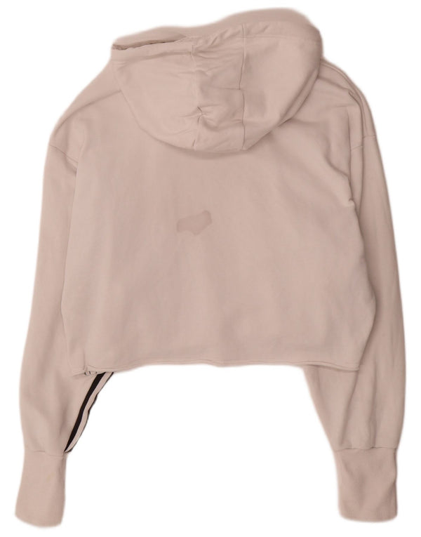 Adidas Γυναικείο Crop Graphic Oversized Hoodie Jumper UK 16 μεγάλο λευκό βαμβακερό