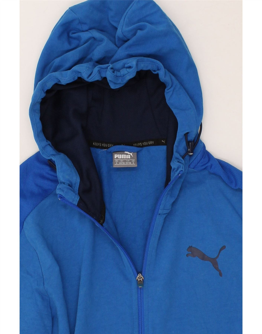 PUMA Mens Zip Hoodie Sweater Small Blue Colourblock Vintage Puma and Second-Hand Puma from Messina Hembry 