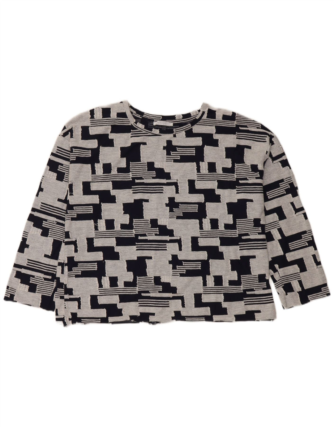 Zara γυναικείο τοπ 3/4 μανίκι UK 14 Medium Navy Blue γεωμετρικό βαμβάκι