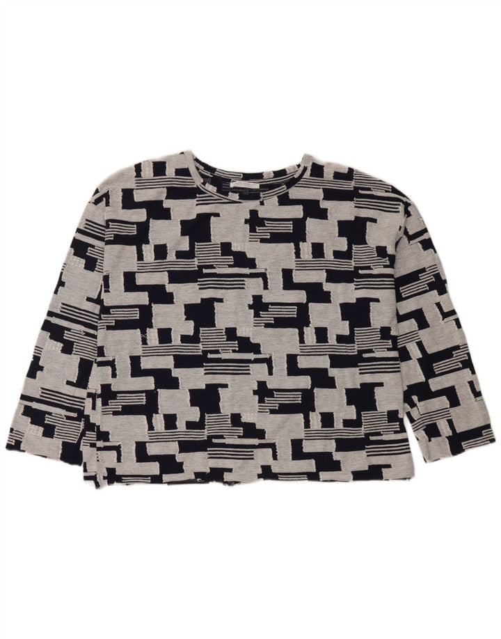 Zara γυναικείο τοπ 3/4 μανίκι UK 14 Medium Navy Blue γεωμετρικό βαμβάκι