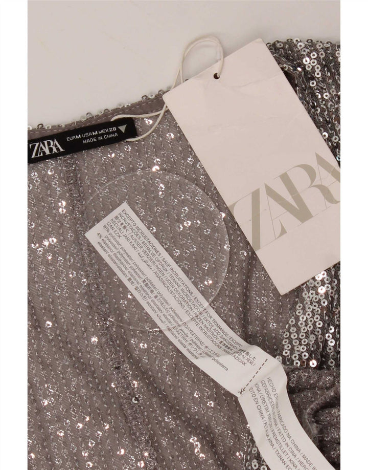 Zara Γυναικεία Μπλούζα Τοπ UK 12 Medium Silver Polyester