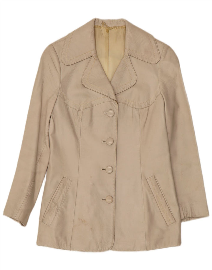 Vintage Γυναικείο Δερμάτινο Μπουφάν UK 10 Small Beige