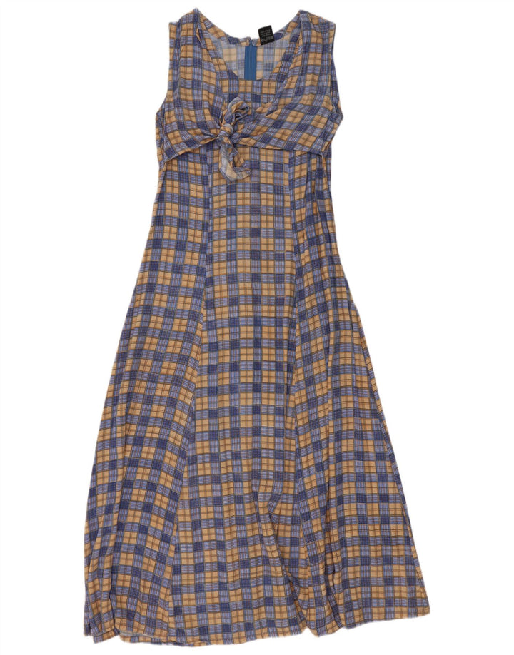 We Be Bop Γυναικείο Αμάνικο Maxi Φόρεμα UK 12 Medium Blue Check Rayon