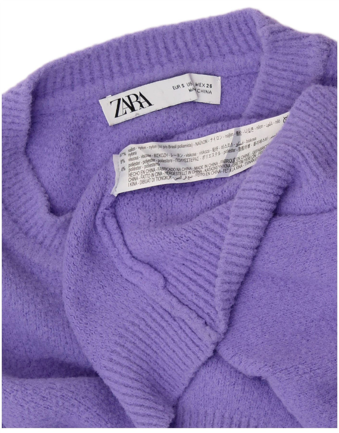 Γυναικείο πουλόβερ ZARA Crop Oversized Crew Neck Jumper UK 10 Small Purple