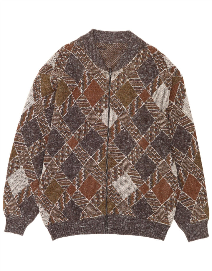 Vintage ανδρικό πουλόβερ ζακέτα με φερμουάρ, μεσαίο πολύχρωμο Argyle/Διαμάντι