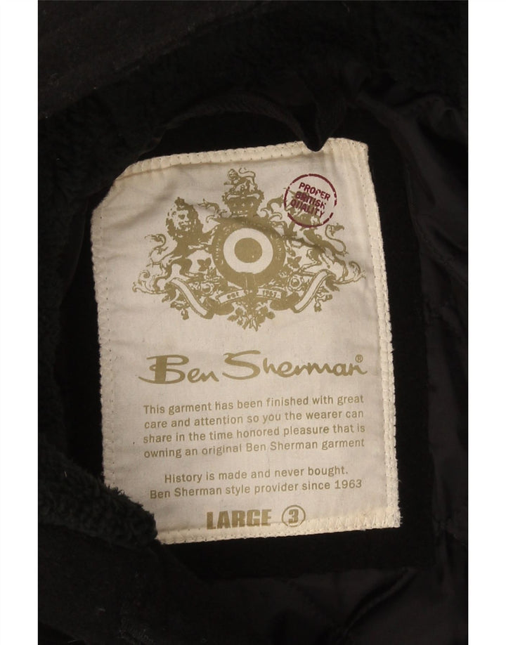 Ανδρικό μπουφάν Parka με κουκούλα Ben Sherman UK 40 μεγάλο μαύρο μαλλί