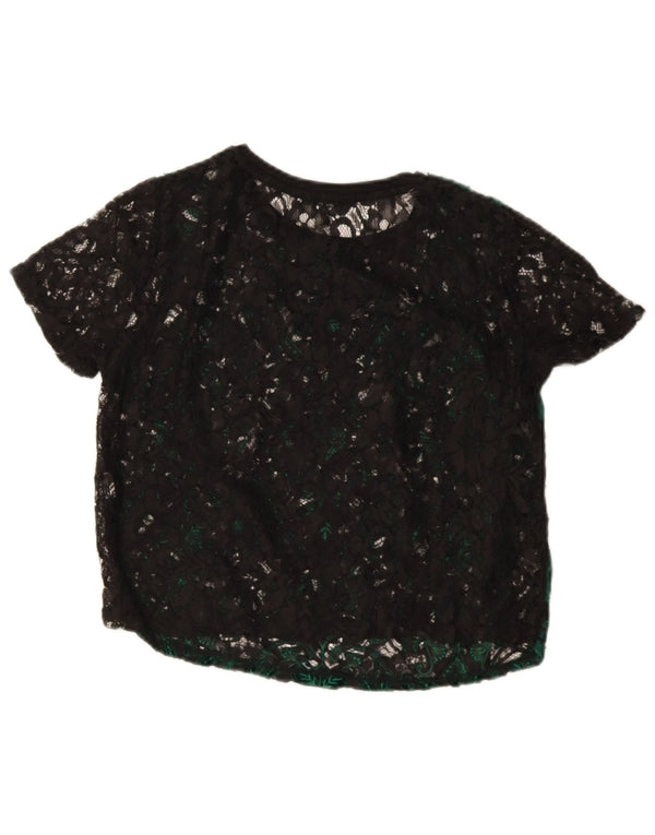 Zara Γυναικεία Μπλούζα Crop Top UK 14 Medium Green Paisley