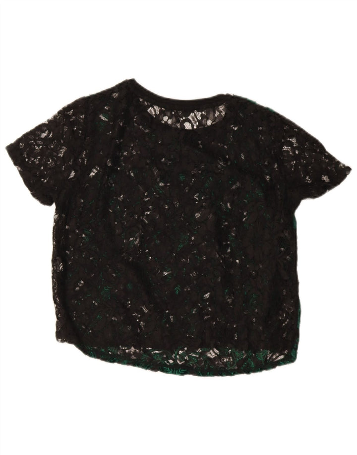 Zara Γυναικεία Μπλούζα Crop Top UK 14 Medium Green Paisley