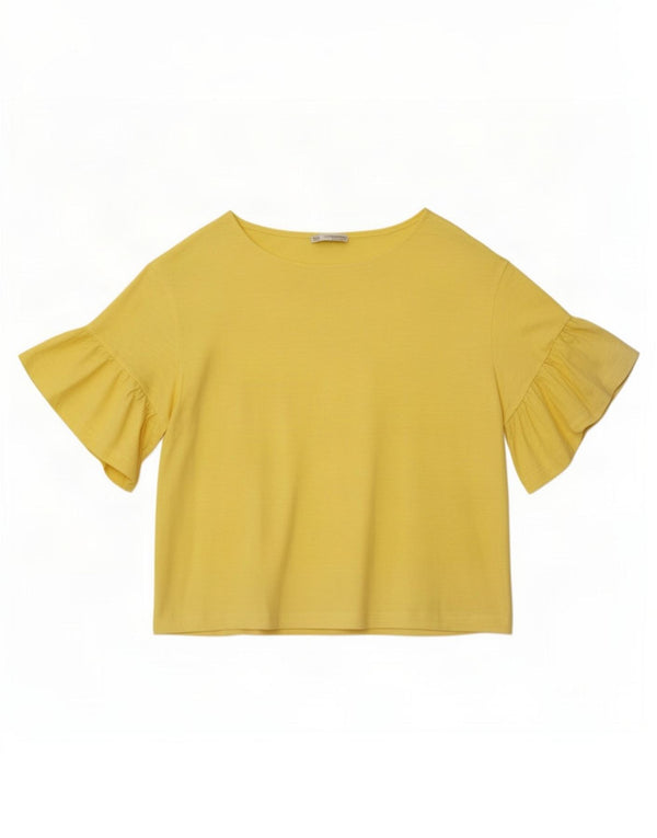 Zara Γυναικείο T-Shirt Top UK 10 Small κίτρινο βαμβακερό
