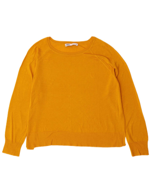 Zara Γυναικείο πουλόβερ με λαιμόκοψη UK 16 Large Yellow