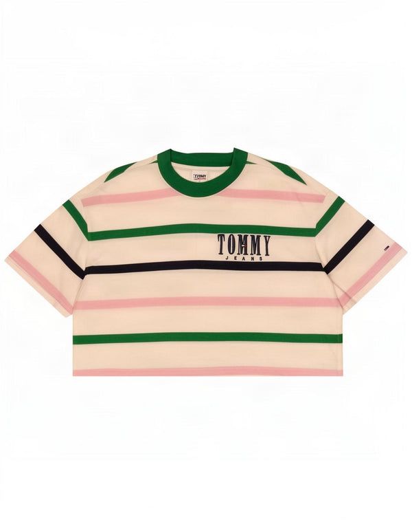 Tommy Hilfiger Γυναικείο Crop Graphic T-Shirt Top UK 18 XL Λευκό ριγέ