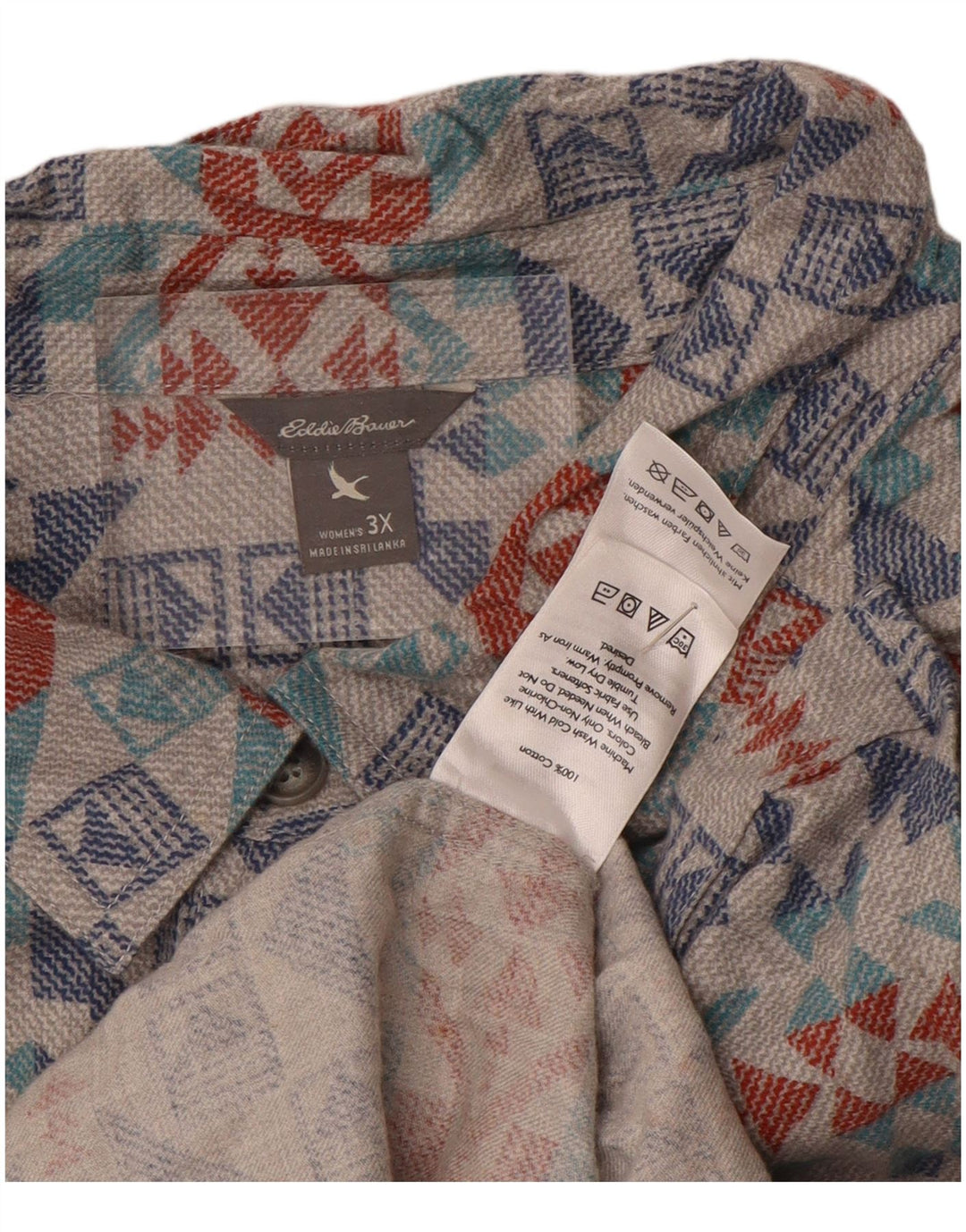 Eddie Bauer Γυναικείο Υπερμεγέθη Φανελένιο Πουκάμισο UK 22 3XL Γκρι γεωμετρικό βαμβάκι