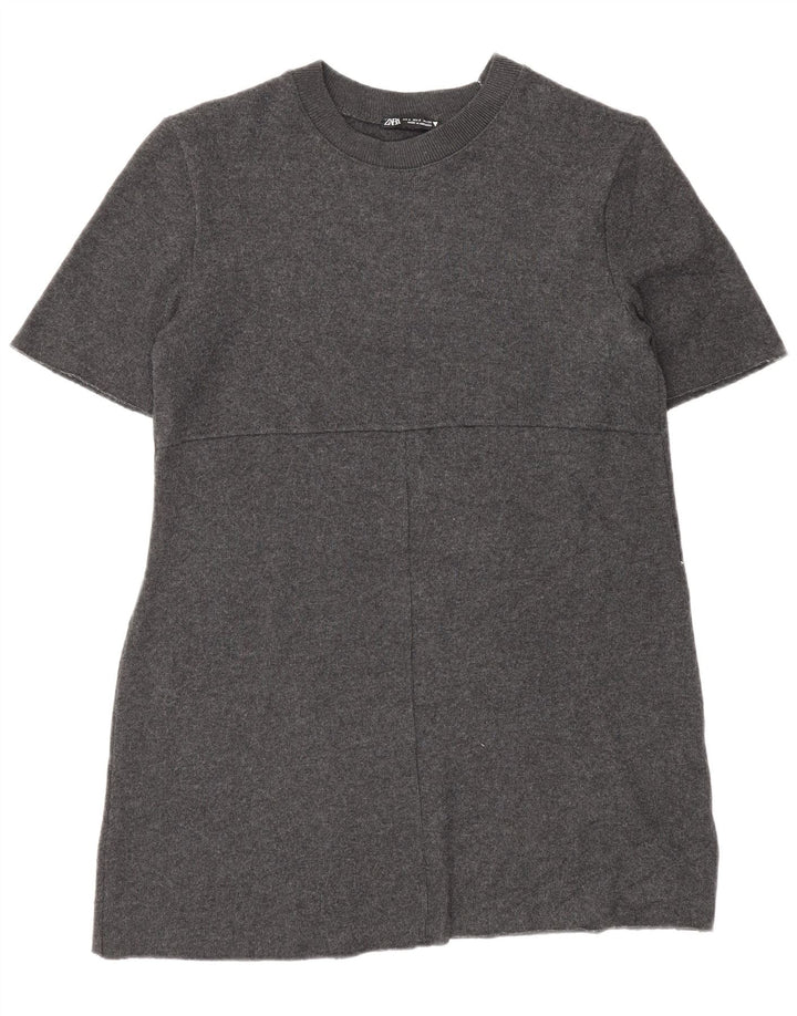 Γυναικείο κοντομάνικο φόρεμα Zara UK 10 Small Grey Polyester