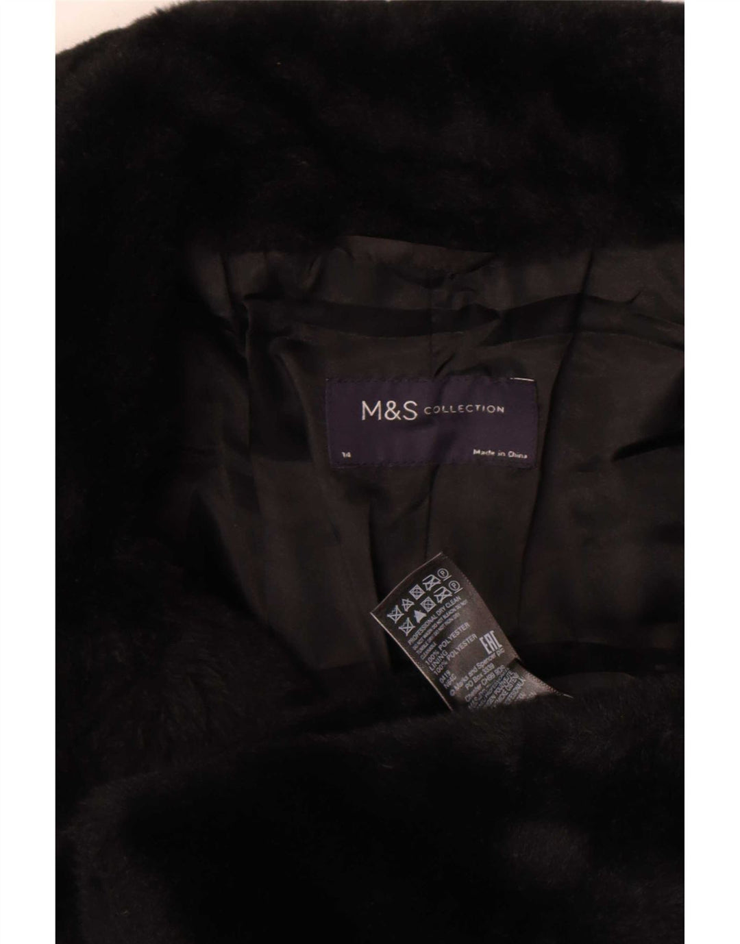 Marks & Spencer Γυναικείο μπουφάν από ψεύτικη γούνα UK 14 Μεσαίου Μαύρου Πολυεστέρα
