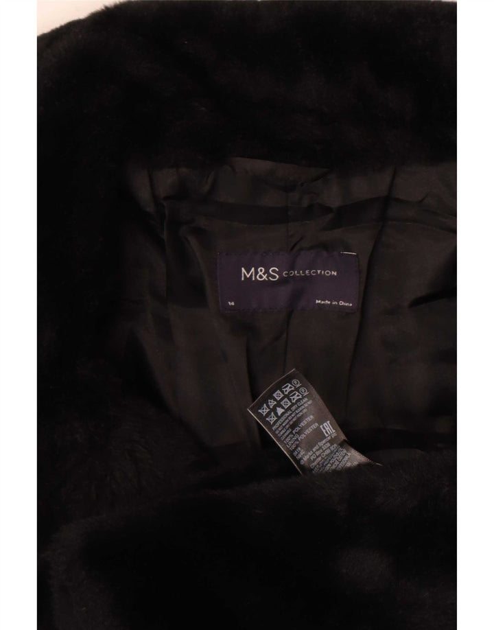 Marks & Spencer Γυναικείο μπουφάν από ψεύτικη γούνα UK 14 Μεσαίου Μαύρου Πολυεστέρα