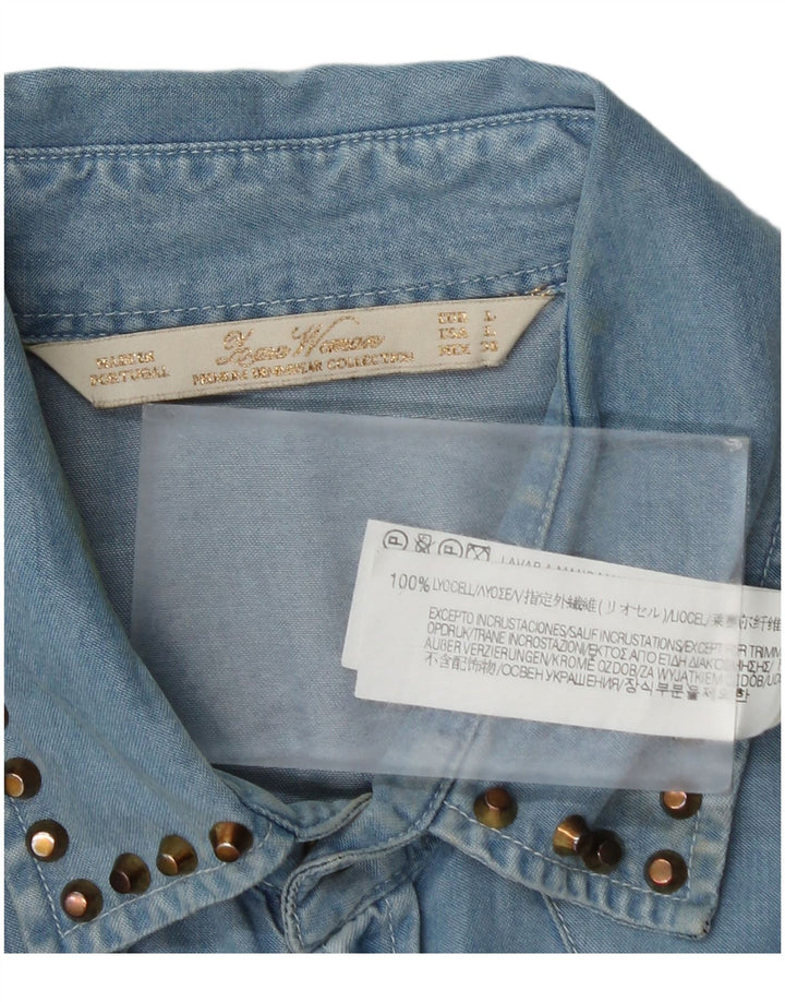 Zara Γυναικείο Τζιν Πουκάμισο UK 16 Large Blue Lyocell
