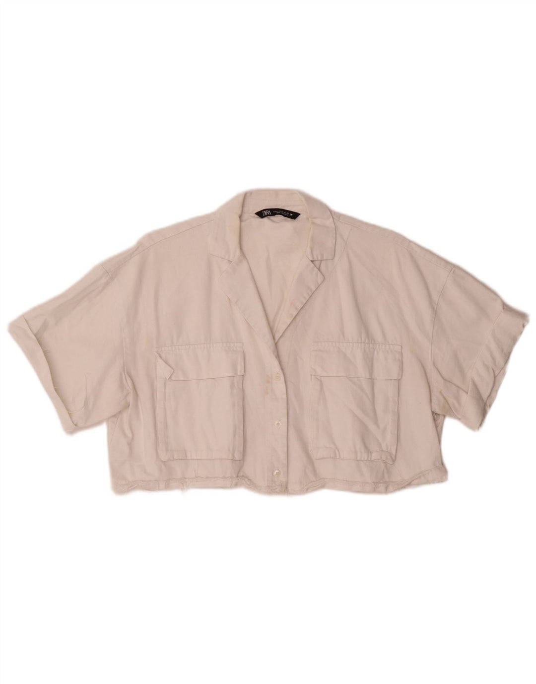 Zara Γυναικείο πουκάμισο Oversized Crop κοντομάνικο μπλούζα UK 14 Medium White