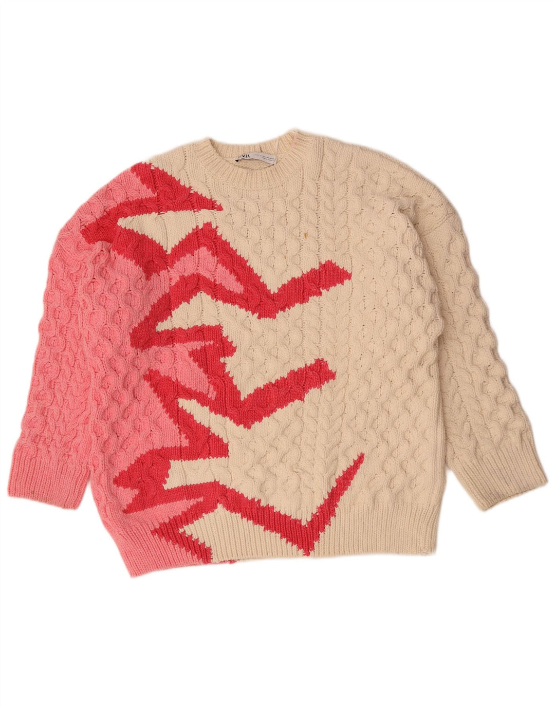 Zara Γυναικείο πουλόβερ με λαιμόκοψη UK 14 Medium Off White Polyester